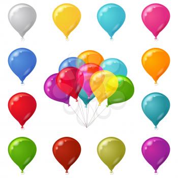 Set of colorful festive balloons of various beautiful colors, element for holiday design isolated on white background. Eps10, contains transparencies. Vector