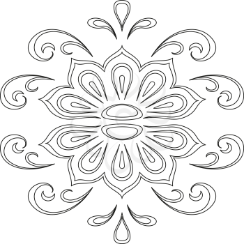 Abstract contour silhouette pattern, symbolical black and white floral ornament. Vector