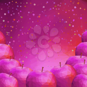 Background with Group of Apple Fruits, Low Poly Pattern. Vector