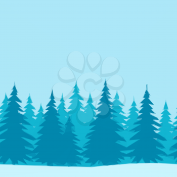 Christmas Holiday Background, Winter Forest with Fir Trees on Blue, Low Poly. Vector