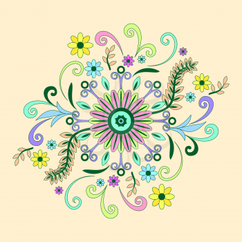 Abstract Background with Symbolical Floral Patterns, Colorful Ornament. Vector