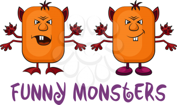 Set of Funny Colorful Cartoon Characters, Different Angry Monsters Waving their Paws, Elements for your Design, Prints and Banners, Isolated on White Background. Vector