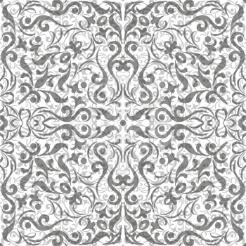 Abstract seamless background with grey symbolical floral patterns on white. Eps10, contains transparencies. Vector