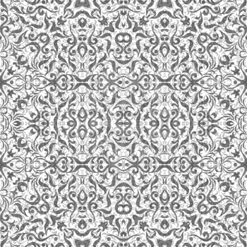 Abstract seamless background with grey symbolical floral patterns on white. Eps10, contains transparencies. Vector
