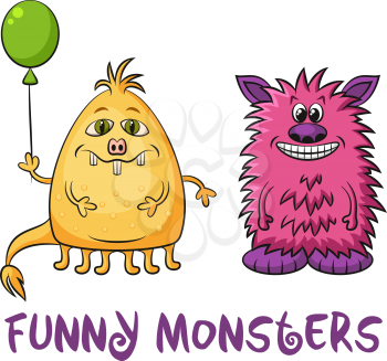 Set of Cute Different Cartoon Monsters, Colorful Characters with Toy Balloon, Elements for your Design, Prints and Banners, Isolated on White Background. Vector
