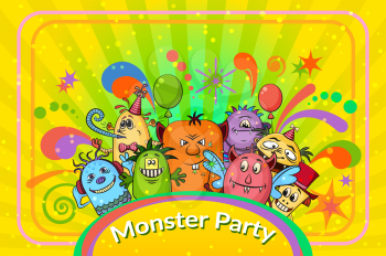 Background for Your Holiday Party Design with Different Cartoon Monsters, Colorful Illustration with Cute Funny Characters. Eps10, Contains Transparencies. Vector