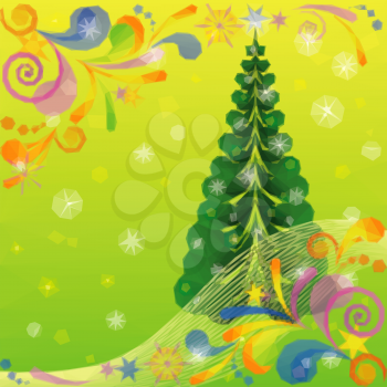 Christmas Low Poly Background for Holiday Design with Fir Tree and Abstract Patterns. Vector