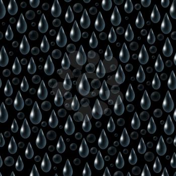 Seamless Background with Rain, Bubbles and Drops of Dark Liquid on Black. Eps10, Contains Transparencies. Vector