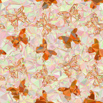 Abstract Background with Colorful Butterflies Silhouettes, Low Poly Pattern. Vector