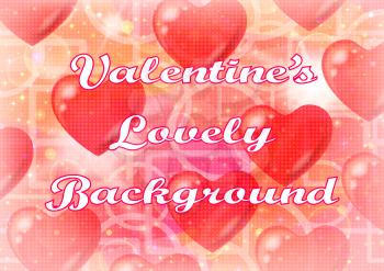 Valentine Holiday Background with Big Red Hearts, Sparks and Abstract Pattern with Geometrical Shapes on Pink and Orange. Eps10, Contains Transparencies. Vector