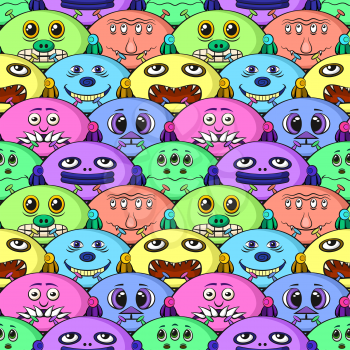 Seamless Background for your Design with Different Cartoon Monsters, Colorful Tile Pattern with Cute Funny Characters. Vector