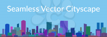 Horizontal Seamless Landscape, Urban Background, Day City with Colorful Cartoon Skyscrapers Under Blue Sky. Vector