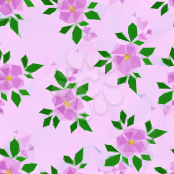 Background with Symbolical Color Flowers, Low Poly Floral Pattern. Vector