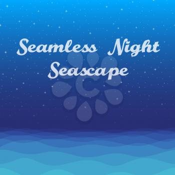 Horizontal Seamless Landscape, Night Seascape, Silent Sea and Dark Blue Sky with Stars, Nature Background for Your Design. Eps10, Contains Transparencies. Vector