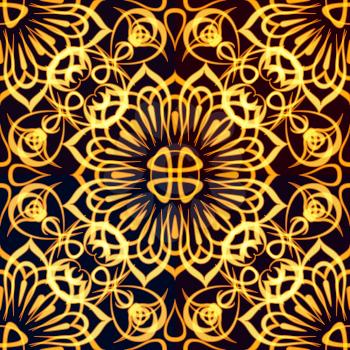 Abstract Seamless Golden Background with Symbolical Tile Floral Patterns. Eps10, Contains Transparencies. Vector