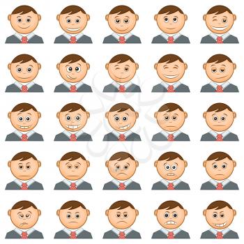 Set of Funny Round Smilies or Avatars, Cartoon Characters in Business Suits and Ties, Emoticons Symbolizing Various Human Emotions and Moods, Isolated on White Background. Vector
