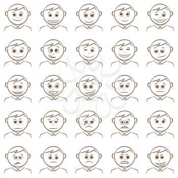 Set of Funny Round Smilies or Avatars, Cartoon Characters in Business Suits and Ties, Emoticons Symbolizing Various Human Emotions and Moods, Contour Isolated on White Background. Vector