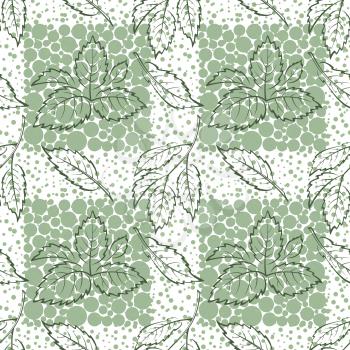 Seamless Background with Pictogram Leaves of Elm Tree, Tile Nature Pattern. Vector