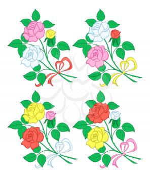 Flowers, rose bouquet, love symbol, floral gift, various colors. Vector