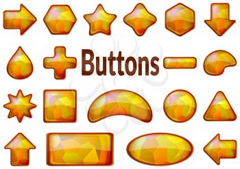 Set of Glass Golden Buttons with Polygon Texture, Computer Icons of Different Forms for Web Design on White Background. Eps10, Contains Transparencies. Vector