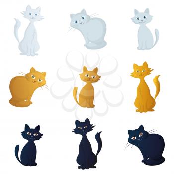 Cats, beautiful pets siting smiling, isolated on a white background, set. Vector