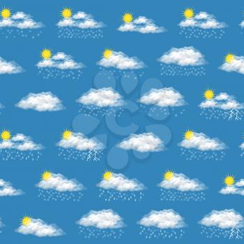 Meteorology Seamless Background, Illustrating Various Natural Weather Phenomena, Cloudy, Storm, Snow, Sleet and Hail. Eps10 Contains Transparencies. Vector