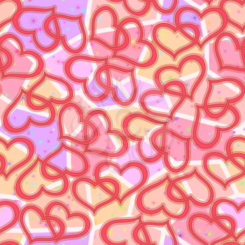 Valentine Holiday Seamless Background with Hearts on Abstract Colorful Tile Pattern. Eps10, Contains Transparencies. Vector