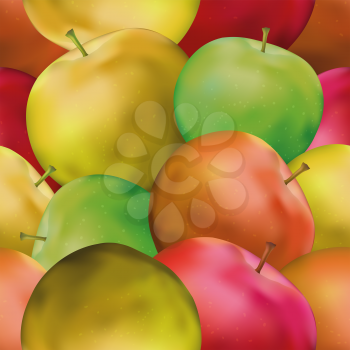 Fruit Seamless Background with Green, Yellow and Red Apples, Tile Pattern for Your Design. Eps10, Contains Transparencies. Vector
