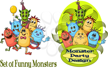 Group of Funny Colorful Cartoon Characters, Different Monsters for your Design, Isolated on White. Vector