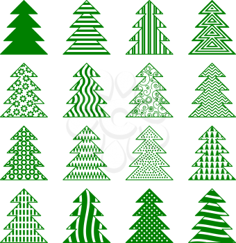 Christmas Trees Set, Green Pictogram Isolated on White Background, Winter Holiday Symbols. Vector