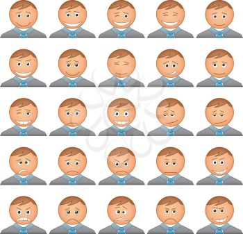 Smilies business change in suits and ties, symbolising various human emotions, set. Vector