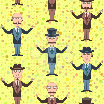 Seamless Background with Strict Slender Gentleman in Glasses, Hat and Business Suit, Funny Cartoon Characters. Tile Illustration for Your Design. Vector