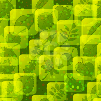 Seamless Background with Pictogram Leaves, Green Square Nature Icons of Various Plants, Trees and Shrubs, Tile Nature Pattern for Your Design. Eps10, Contains Transparencies. Vector