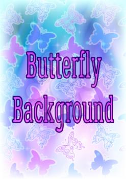 Background with Blue and Pink Butterflies Contours and Silhouettes on Abstract Light Pattern with Stars and Beams. Eps10, Contains Transparencies. Vector