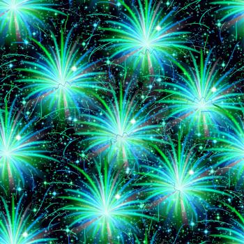 Firework Seamless Background of Various Colors. Tile Pattern for Holiday Design. Eps10, Contains Transparencies. Vector