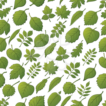 Seamless Background with Green Leaves of Various Plants, Trees and Shrubs, Nature Tile Pattern for Your Design. Vector