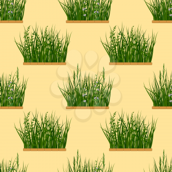 Seamless Background with Fresh Green Grass and Lilac Flowers, Tile Pattern for Your Design. Vector