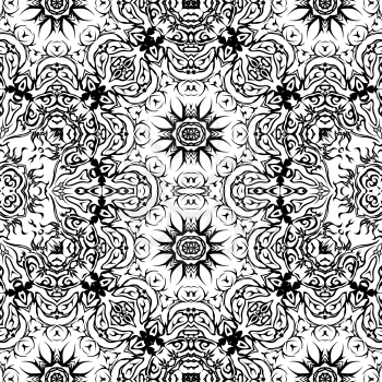 Abstract Seamless Pattern, Black Contours Isolated on White Background. Vector