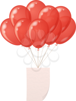 Bunch of colorful balloons flying with sheet of paper for holiday design. Eps10, contains transparencies. Vector