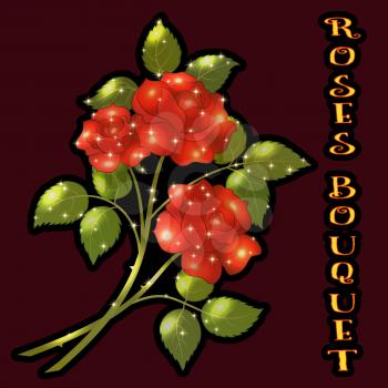 Holiday Background with Roses Bouquet, Three Beautiful Red Flowers with Green Leaves, Floral Gift, Love Symbol for Your Design. Eps10, Contains Transparencies. Vector