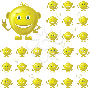 Set of Golden Smileys with Hands and Feet, Symbolising Various Human Emotions, Isolated on White Background. Eps10, Contains Transparencies. Vector