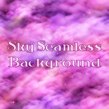 Morning Sky with Bright Pink Clouds, Stars and Color Rays, Seamless Background Landscape, Tile Pattern for Your Design. Eps10, Contains Transparencies. Vector