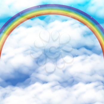 Landscape, Background with Bright Colorful Rainbow on Blue Sky with White Clouds. Eps10, Contains Transparencies. Vector