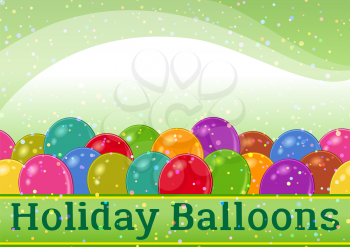 Holiday Background with Various Colorful Balloons, Confetti and Tape Banner on Green. Eps10, Contains Transparencies. Vector