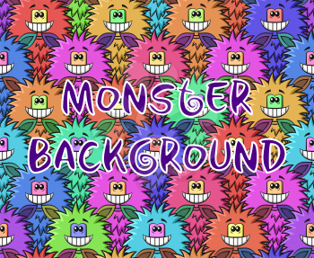 Seamless Background with Fluffy Colorful Cartoon Monsters, Cute Funny Characters. Vector
