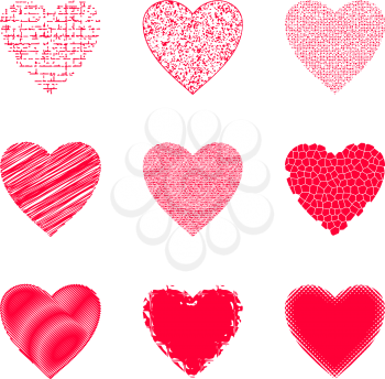 Set of Valentine Hearts with Abstract Texture Patterns, Holiday Symbols of Love, Design Elements. Vector