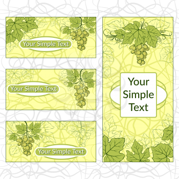 Set of Shopping Tags, Labels, Stickers or Business Cards with Green Grape Leaves and Berries. Eps10, Contains Transparencies. Vector