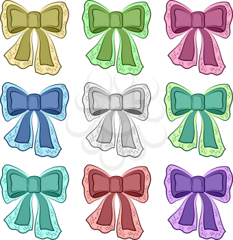 Set of Colorful Bows, Decorative Design Elements Isolated on White Background. Vector