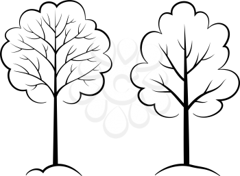 Forest Trees Pictograms, Black Contours Isolated on White Background. Vector