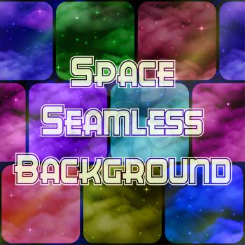 Abstract Background, Space Seamless Pattern, Split into Separate Parts with Dark Colorful Sky, Stars, Clouds and Nebulas. Tile Pattern for Your Design. Eps10, Contains Transparencies. Vector